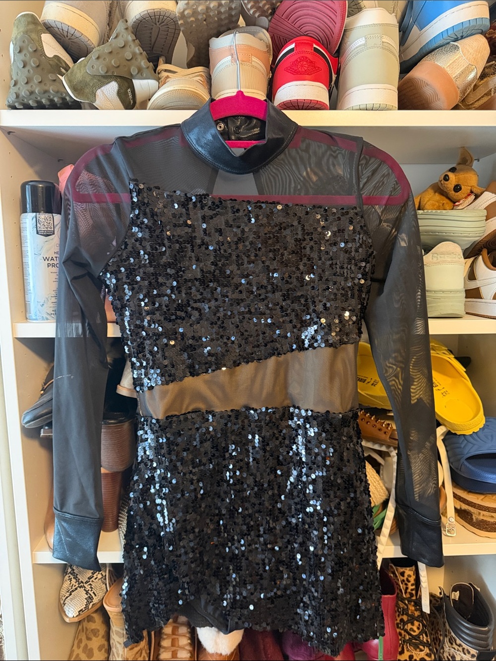 balera Black Sequin Mesh Long-Sleeve dance costume Dress